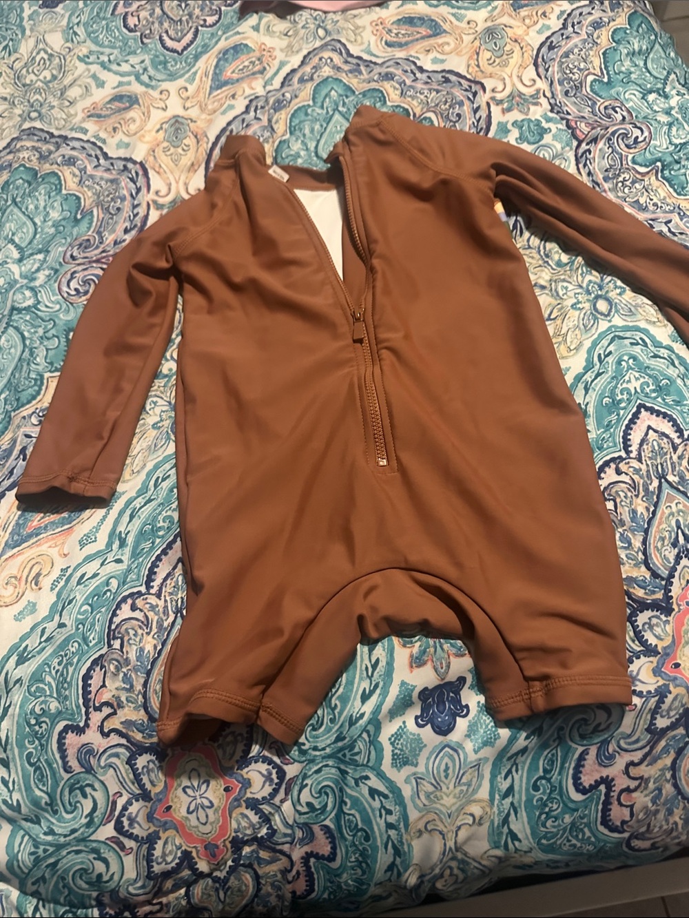 Kids' Brown Long-Sleeve Zippered One-Piece Footie